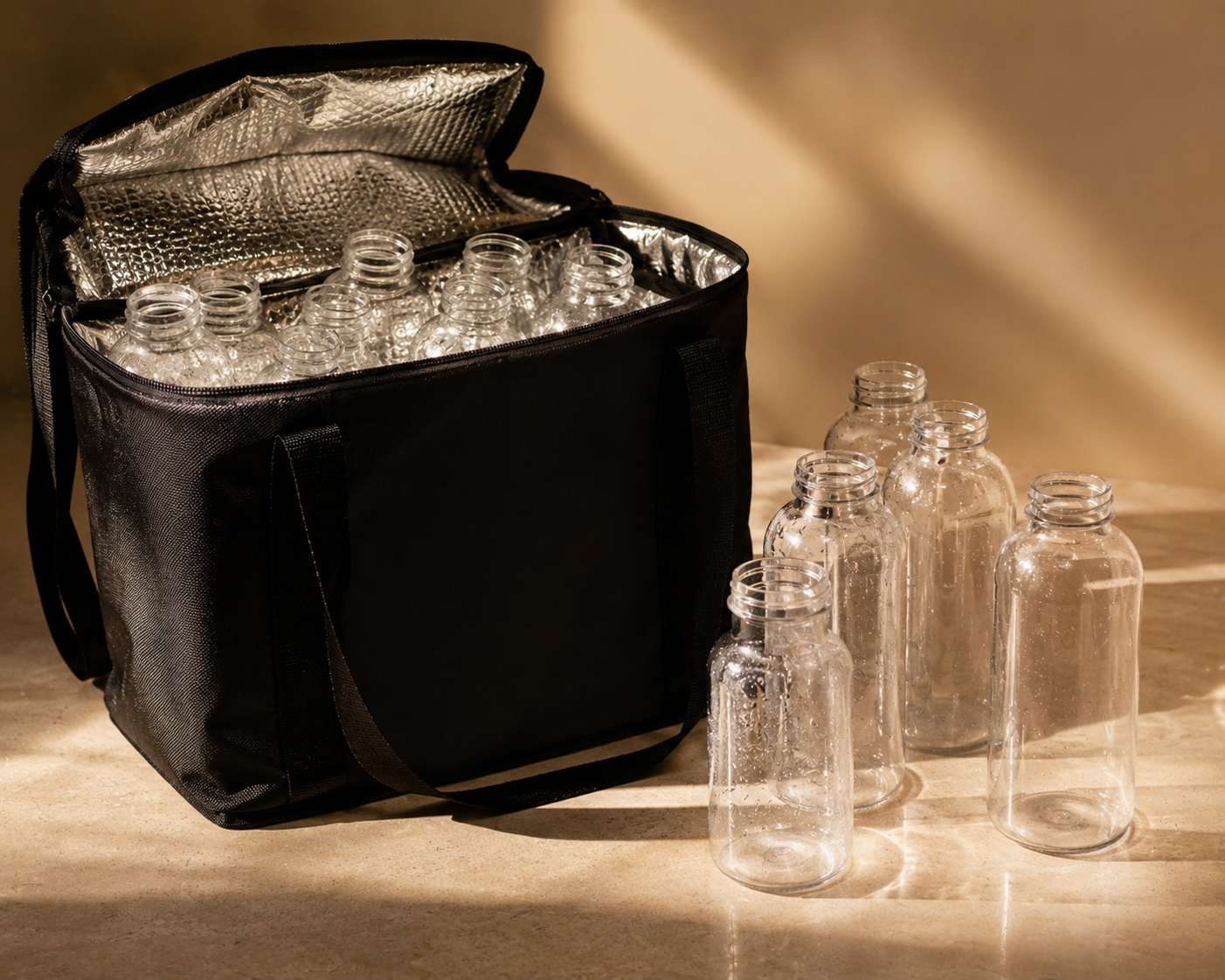 Palmm insulated delivery tote — returnable, the bottle gets recycled